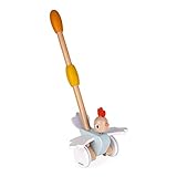 CARACTERÍSTICAS: Contiene 1 gallina de empuje. Dimensiones del juguete: 20 cm de largo x 13,5 cm de ancho x 46 cm de alto. Material/es utilizado/s: madera (maciza). Franja de edad recomendada: de 18 a 36 meses