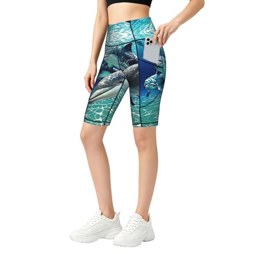 Leggings de gym courts EdWal à motif dauphins, vêtements de sport pour yoga et usage quotidien