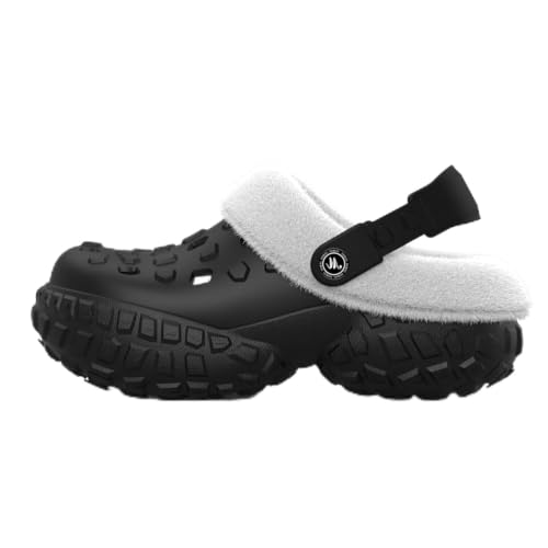 Image of YASSIA Slippers for Women Men - Waterproof Outdoor Garden Clogs with Non-Slip Sole, Warm Fleece Lined Winter Unisex House Shoes for Indoor Outdoor Comfort (Black Women 10-10.5/Men 9-9.5)