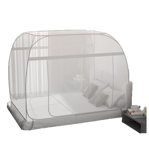 Portable Folding Pop Up Mosquito Net Bed Canopy for Full Queen King Size Bed - Cozy, Breathable, Reduces Light - Easy Installation with Two Exits - Gray - 120 * 200 * 160CM