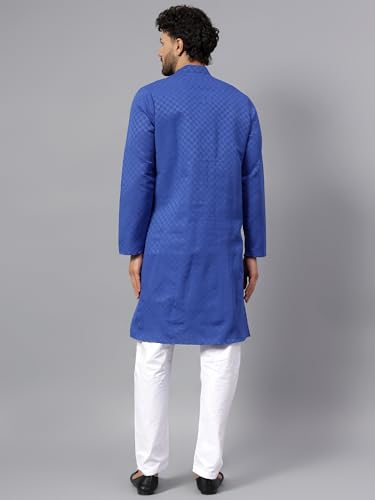 Image of LATEST CHIKAN Men's Checkered Cotton Blend Straight Kurta
