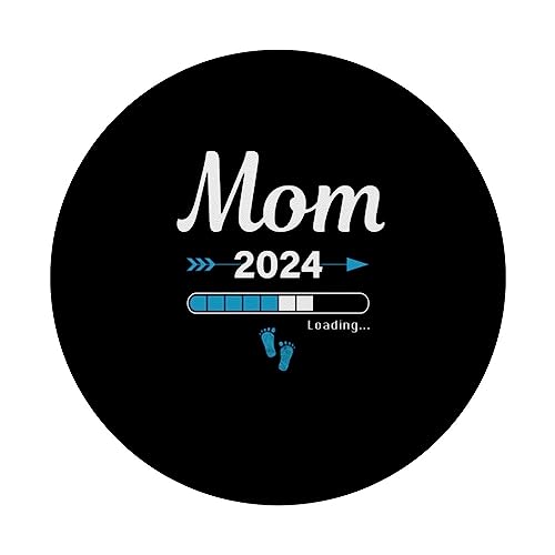Mom 2024 Loading Mother Mama Mummy To Be Baby Pregnancy PopSockets Swappable PopGrip, Black - Image 3