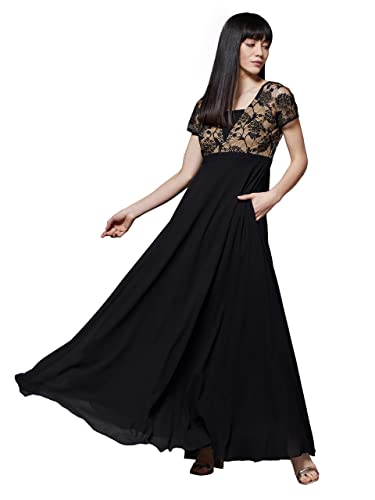 Image of Miss Chase Women's Floral Printed Relaxed Fit V-Neck 3 /4th Sleeve Maxi Dress