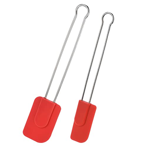 Westmark 2 Rasquetas para cocinar y amasar con cabeza de silicona, Longitud: 22,5 cm/28,5 cm, Silicona/acero inoxidable, Silicona, Rojo/Plateado, 154622E7