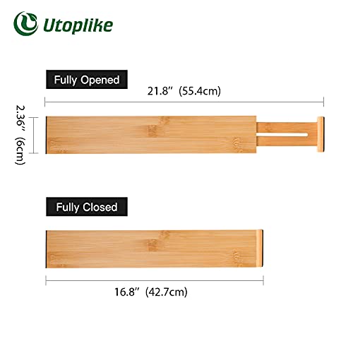 Utoplike 4 Pcs Bamboo Kitchen Drawer Dividers(16.8-21.8In),Adjustable Drawer Organizers,Spring Loaded,Works In Kitchen,Dresser,Bathroom,Bedroom,Drawer,Desk #TOP2
