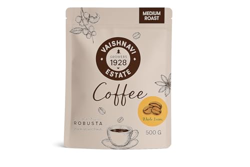 Image of Vaishnavi Estate Medium Roast Contains 100% Single Origin | Robusta Coffee | Roasted To Exacting Standards Ensuring A Perfect Cup Every Time -Whole Bean (500g, Pack Of 1)