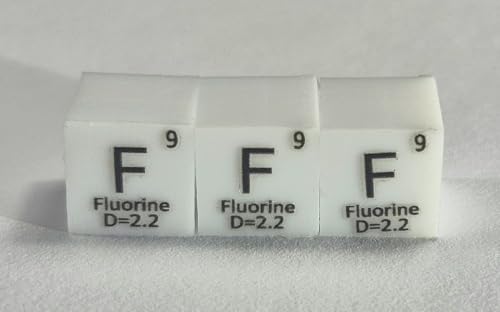 Image of 0.39 inch 10mm Fluorine Teflon 75% Pure Cube F Periodic Table Element Engraved Density Collection Science Education Display Block Cube + Acrylic Case Box - 1PC