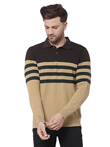 Image of Kalt Mens Basic Solid Full Sleeves Polo Cotton Blend Knitted Regular Fit Polo-Neck T-Shirts with Collar Stylish