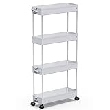 SPACEKEEPER Slim Rolling Storage Cart 4 Tier...
