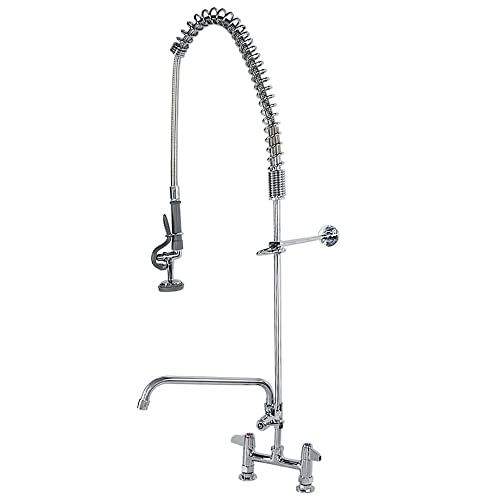 TAIMIKO Commercial Pre-Rinse Faucet Spray Arm Pull Out Flexible Hose Mixer Faucet Sink Stainless Steel Kitchen Wall-Mount Tap (Twin Pedestal)