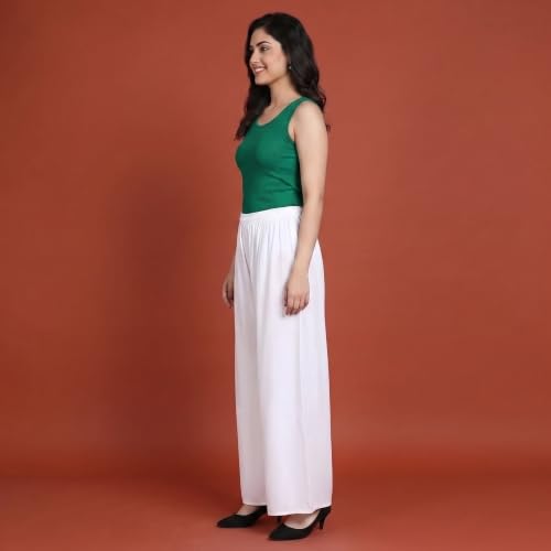 Image of FASHION GALLERY Women's Solid Rayon Palazzo Pants | Relaxed Fit Full Length Wide Leg Palazzo | Elastic Waist Comfortable Casual Lounge Office Ethnic Flared Trousers for Women