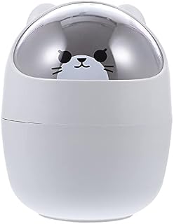 BESPORTBLE Desktop Mini Trash Bin Cute Mini Trash Can with Lid Countertop Garbage Storage Bucket Wastebasket Small Waste Bin for Desk Car Office Kitchen Grey