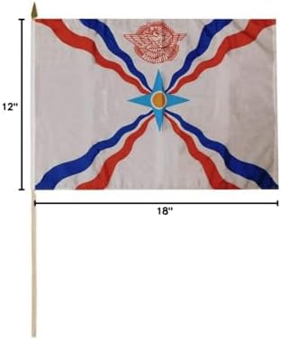 Trade Winds Wholesale Lot of 3 Assyria Assyrian Country 12x18 12"x18" 100D Woven Polyester Nylon Stick Flag 30" Wooden Staff image 4