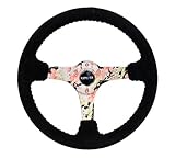 NRG Innovations NRG-RST-036FL-S Reinforced Steering Wheel - Hydro Dipped Tropical Floral 3' Deep, 5mm Spoke, 350mm Sport Steering Wheel Black Suede With Black Baseball Stitching
