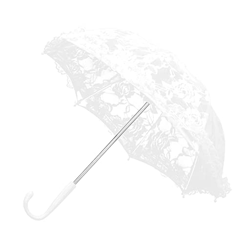 Parapluie en dentelle brodée avec poignée en J en acier inoxydable