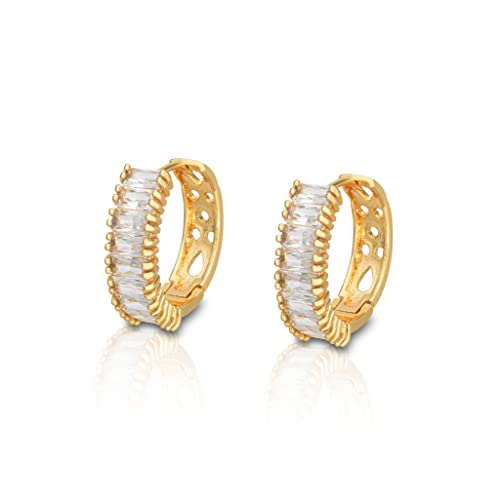 Paris Earrings by Endlessly Collection | Nickel-free Diamond Hoop Earrings for Women | 3/4 Inch - Gold Diamond Hoops | Perfect Shiny Hoops with Cubic Zirconia Stones