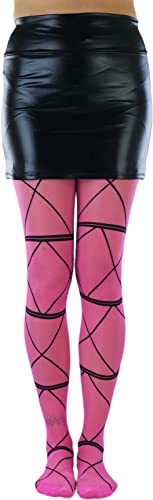 Image of ToBeInStyle Women's Strappy Zig Zag Lace Up Bandage Print Fashion Goth Tights