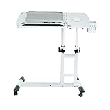 Mobiler Höhenverstellbarer Schreibtisch Tragbarer Stehschreibtisch, verstellbarer Laptop-Schreibtisch mit Rollen, mobiler Nachttisch, neigbarer Tisch und Laptop-Ständer Für Das Homeoffice(White)