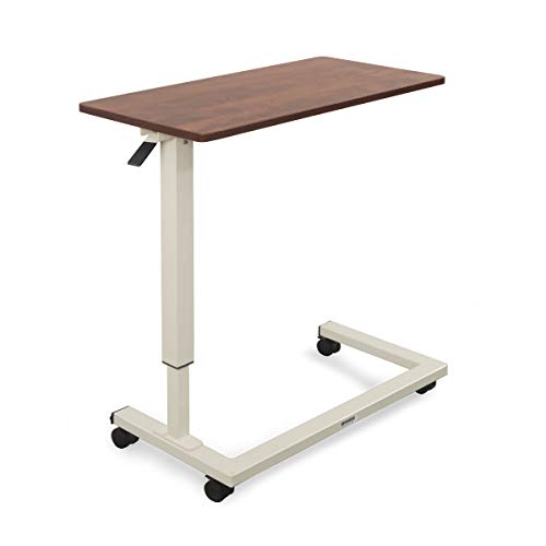 Medacure Bedside Table with Wheels - Overbed Table Hospital Bed – Home, Food, Laptop, Reading - Adjustable Height, Heavy Duty Steel Frame, Locking Casters - 50lb Capacity - Cherry