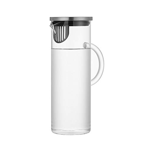50 Ounces Glass Pitcher with Handle and Lid, Handmade Water Jug for Hot/Cold Water, Ice Lemon Tea and Juice Beverage