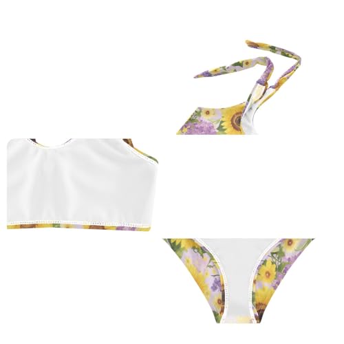 Wusikd Sunflowers Lilac Girls Swimsuits Two Piece Flower Swimwear Bikini Set for for Girls Size 3T4