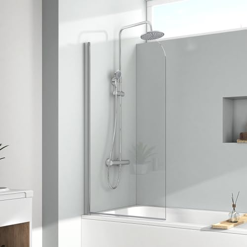 EMKE Mampara de ducha para bañera, 80 x 140 cm, plegable, mampara de ducha para bañera, mampara de ducha de 6 mm, cristal de seguridad
