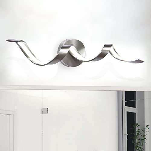 HUOKU Dimmable Modern LED Bathroom Vanity Light 24 inch, 15W Spiral Design Brushed Nickel Bathroom Light Fixtures Over Mirror, Wall Sconces Lighting for Living Room Bedroom 6000K