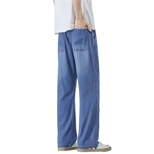Men's Ice Silk Jeans Summer Thin Straight Stretch Denim Pants Business Casual Classic Baggy Trousers