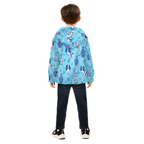 CHIFIGNO Blue White Porcelain Dogs Toddler Boys Winter Coat, Toddler Boy Zip up Hoodie Warm for Fall Winter Spring 3T4