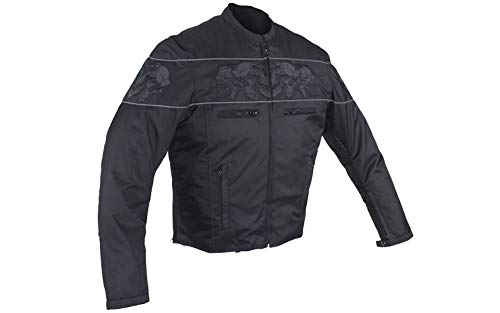 Ultimate Leather Apparel Men's Vented Textile Concealed Carry Motorcycle Jacket with Reflective Skulls (48) Black