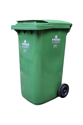 Image of Prima Plastic Manual-Lift Garbage Waste Dustbin with Wheels 240 Ltr Green