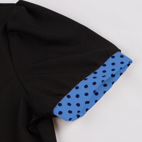 Image of ODIZLI Women's 1950s Retro Dress Short Sleeve Notched Lapel Polka Dot Stripe Swing Dress with Belt Cocktail Dress