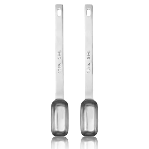 2PCS Teaspoon Scoop Stainless Steel 1 Teaspoon Single Measuring Spoons Set, Rectangular Individual Spoons with Long Handles, For Cooking & Baking (1 Tsp | 1/3 Tbsp | 5 Ml | 5 Cc | 1/6 Oz)
