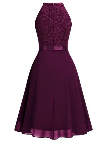 Image of Miusol Women's Halter Neck Lace Ruffle Vintage Cocktail Party A-Line Bridesmaid Dress