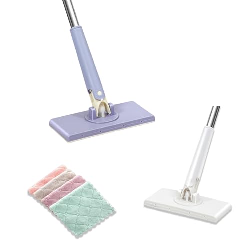 Automatischer Tuchwechsel-Mini-Mopp, freihändiger Mini-Mopp, Mini-Reinigungsmopp mit Handtuch oder Tüchern, tragbarer Push-Pullgriff, leichtes Reinigungsmopp-Set (lila)