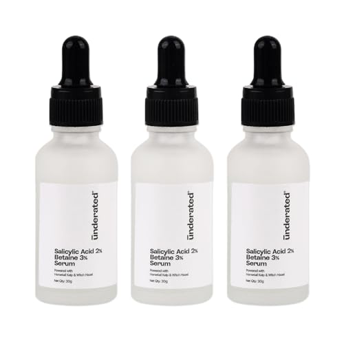 Image of Underated Salicylic Acid Face Serum 2% with 3% Betaine | Acne & Breakout Control Serum | Unclogs Pores, Reduces Blackheads & Excess Oil | Hydrating Formula | 90g (Pack of 3)