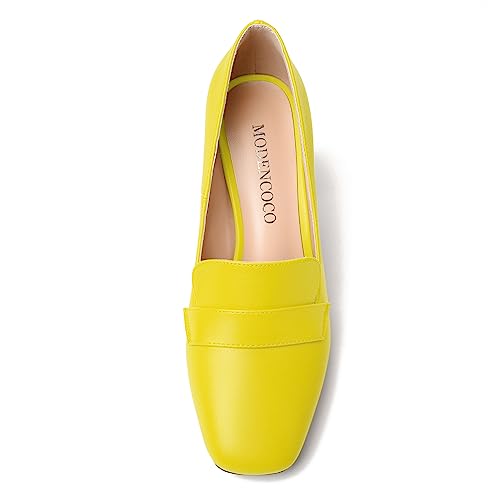 Image of MODENCOCO Womens Sexy Formal Matte Slip On Square Toe Work Block High Heel Loafers Shoes 3.5 Inch