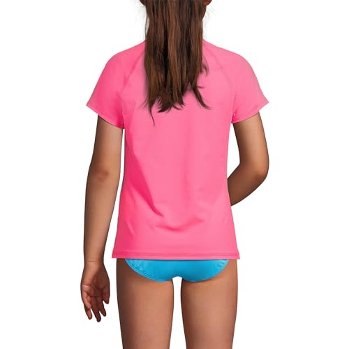 Lands' End Girls Chlorine Resistant Short Sleeve Crewneck Rash Guard Knockout Pink/Turquoise Stripe Kids X-Small2