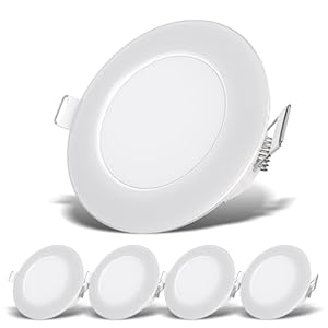 B.K.Licht – 5er Set LED Bad Einbaustrahler 230V flach, IP65, neutralweiße Lichtfarbe, Lochmass 68mm, LED Spot, Deckenspots, Spots, Einbauleuchten, Einbauspots, Badezimmer, 86×30 mm, Weiß