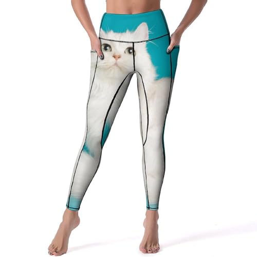 Legging chat blanc femmes taille haute pantalon sport yoga S