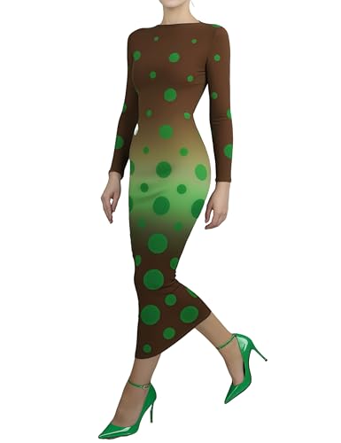 stylewe Elegant Long Sleeve Bodycon Maxi Dress Slim Fit Printed Dresses Going Out Outfits for Women