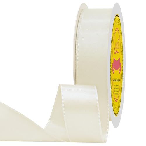 Image of Double Face Ivory Satin Ribbon 1 inch X 25 Yards Polyester Ivory Ribbon for Gift Wrapping Very Suitable for Weddings Party Hair Bow Invitation Decorations and More