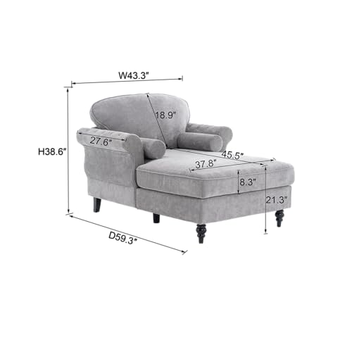 GDFStudio Chenille Recliner Sofa Chair with Curved Armrests,Single Seat Upholstered Lounge Chair with Pocket Springs & High-Density Foam,Sturdy Wood Frame,Removable Cushions,Living Room,Light Gray