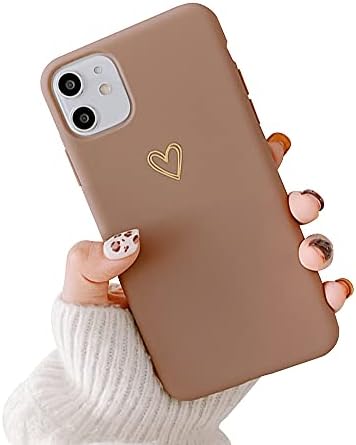 Ownest Compatible for iPhone 11 Case for Soft Silicone Gold Heart Pattern Slim Protective Shockproof Case for Women Girls for iPhone 11-Brown