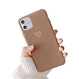 Ownest Compatible with iPhone 11 Case for Soft Liquid Silicone Gold Heart Pattern Slim Protective Shockproof Case for Women Girls for iPhone 11-Brown