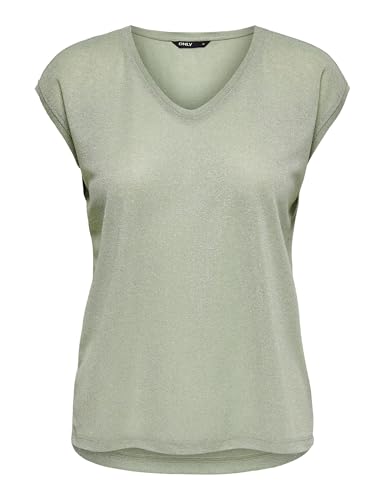 Only Onlsilvery S/S V Neck Lurex Top Jrs Noos Camiseta, Desert Sage, S Mujer