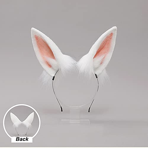 Handmade Rabbit Ears Headband Flexible Animal Ears Hair Hoop Plush Fancy Dress Cosplay Costume Hair Accessories (White) - Image 2