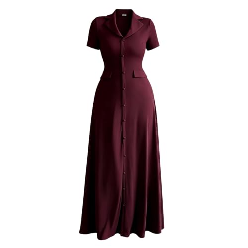 Robe longue fluide boutonnée à manches courtes pour femme