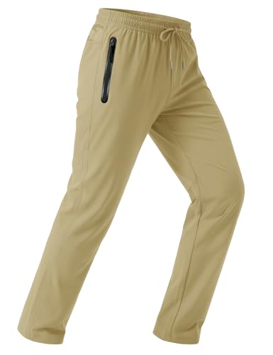 MAGCOMSEN Men's Lightweight Hiking Pants Quick Dry Running Pants with Zipper Pockets Open Bottom Sweatpants Workout