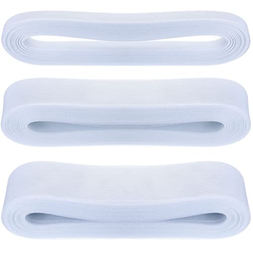 Jexine 3 Rolls 150 Yards 1 Inch 2 Inch 3 Inch Horsehair Braid for Sewing Trimming Wide Stiff Polyester Boning Hair Ribbon(White)